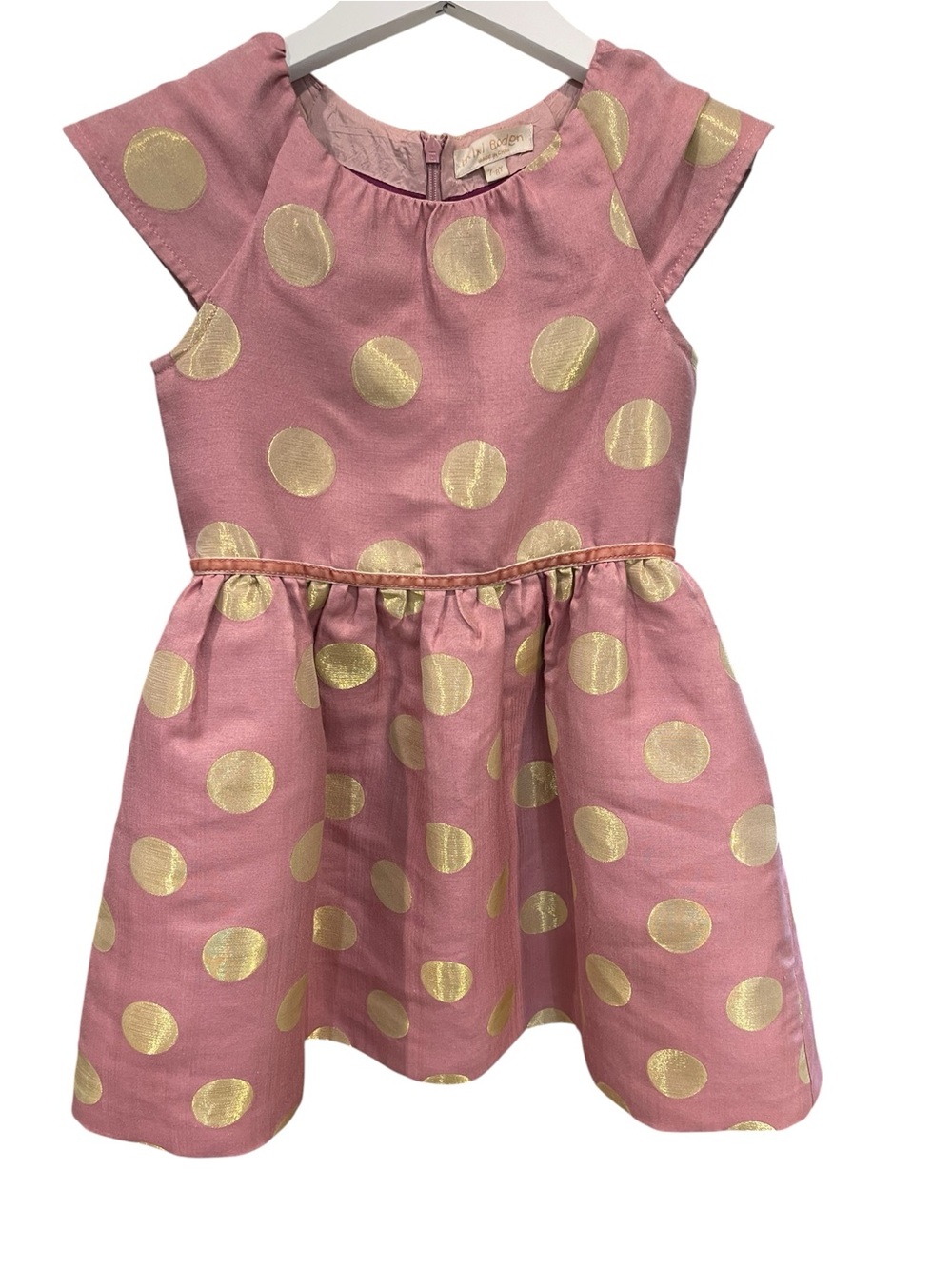 Mini Boden Special Occasion Polka Dot Dress Rose Pink Metallic Gold SZ 7 8